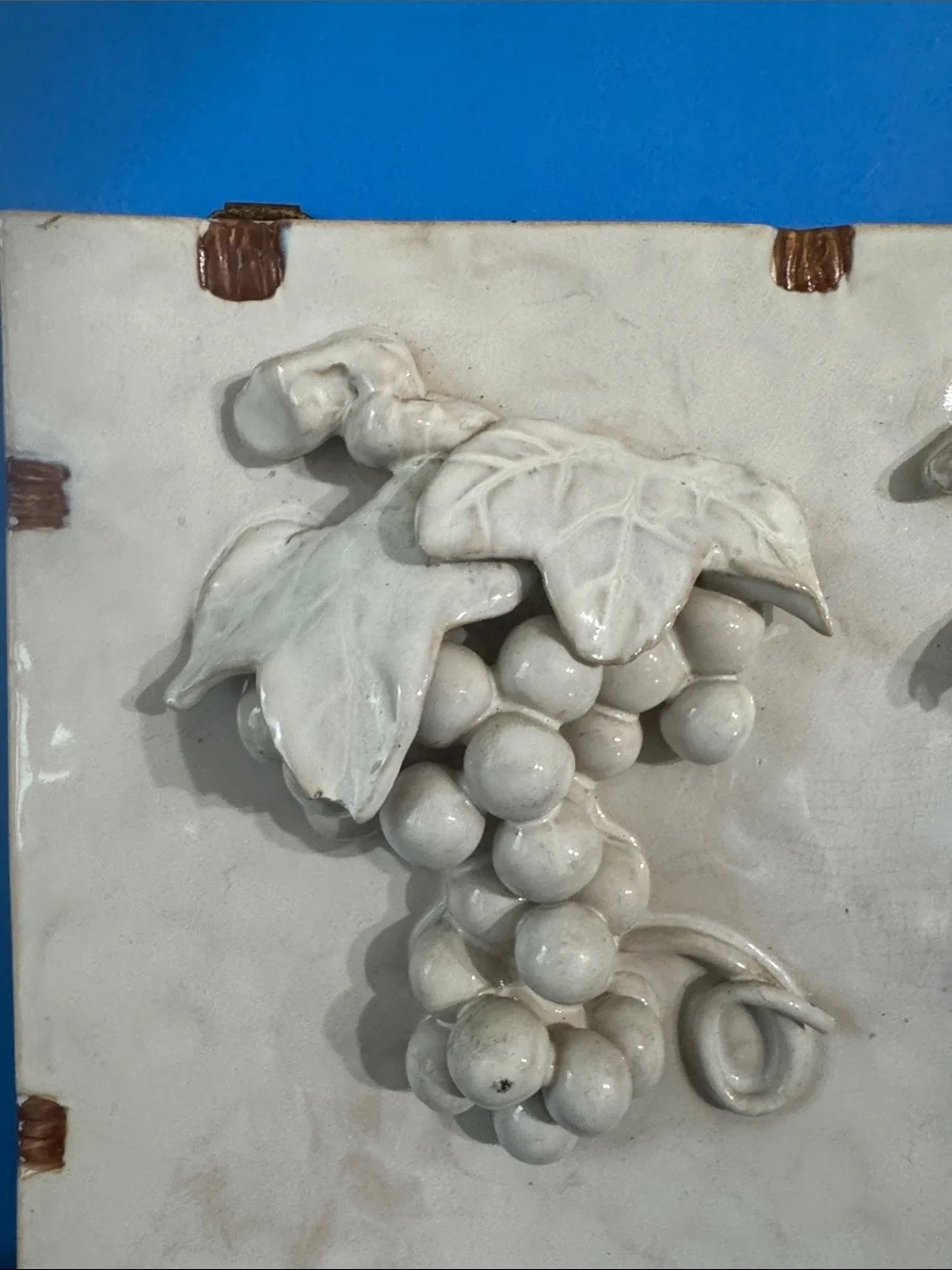 Vintage Ceramic Bunch of Grapes Sculpture on tile wall hanging